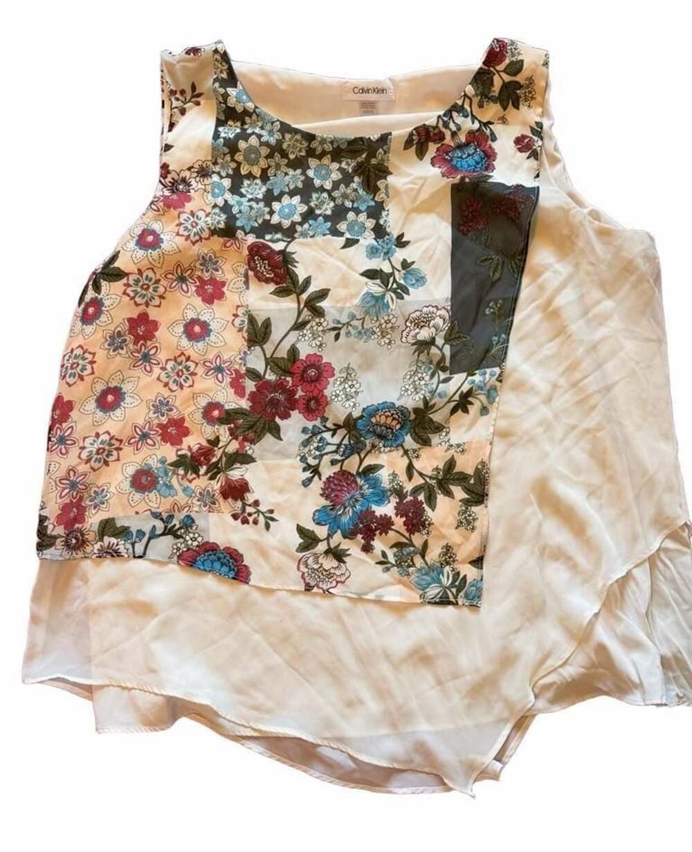 Calvin Klein Mixed Floral Patchwork Sleeveless Layered Top